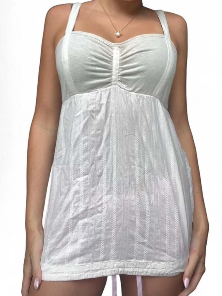 White Square Neck Textured Tank Top